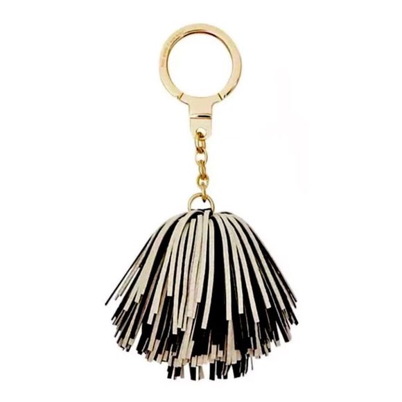 KATE SPADE Black Cream Leather Tassel Keychain NWT - Picture 3 of 8
